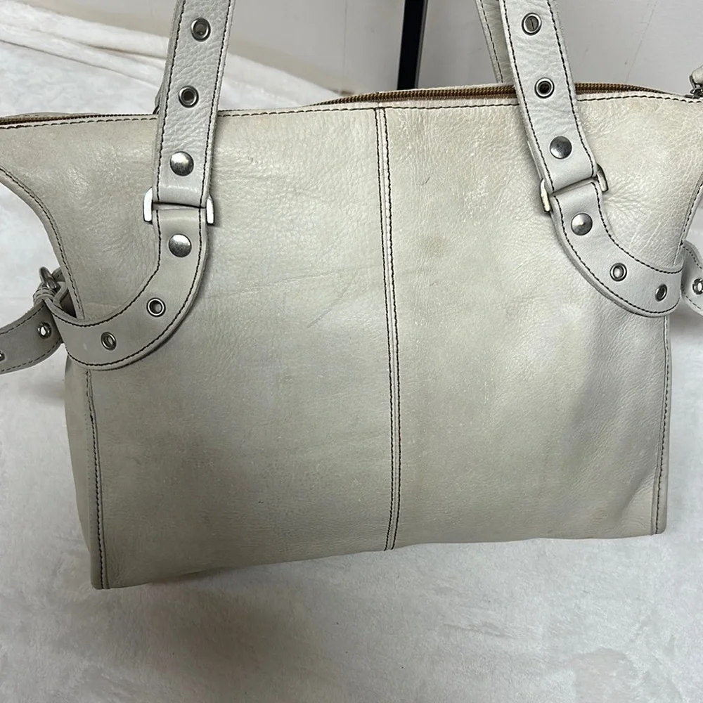 Kate Landry Cream Leather Shoulder Bag with Studded Straps made in Italy